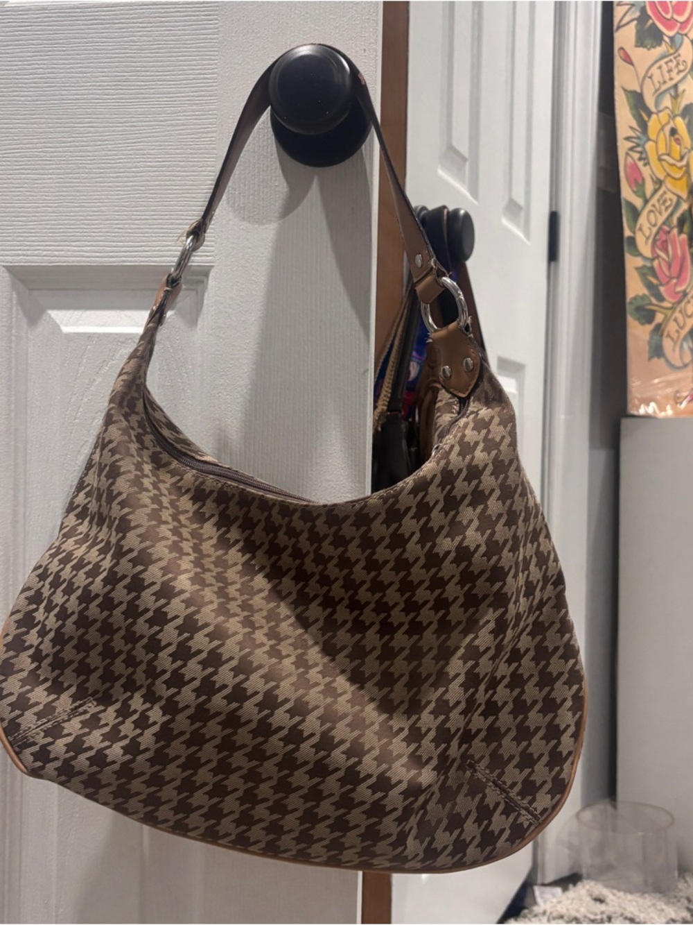 Nine West Brown Houndstooth Hobo Bag